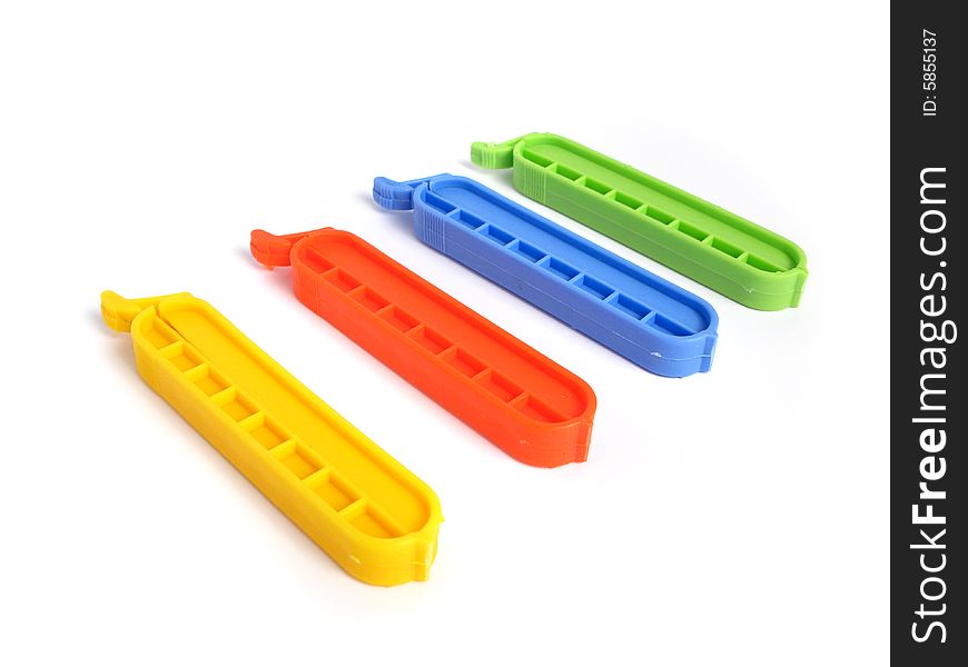 Clips for food Bags  in various colors on white background