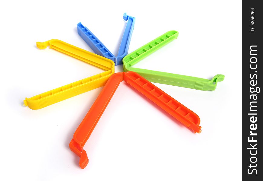 Clips for food Bags  in various colors on white background