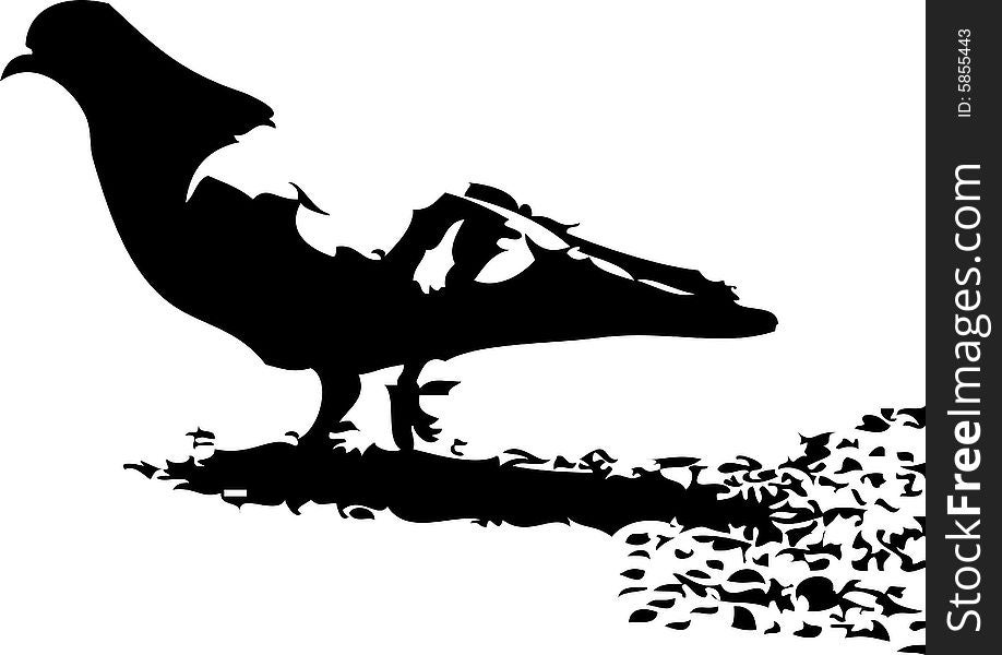 Through the dove. Black and white silhouette. Through the dove. Black and white silhouette.