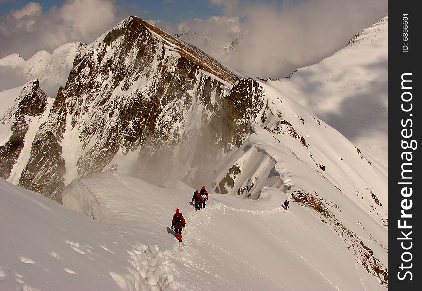 Mountaineers in carpathian mountains