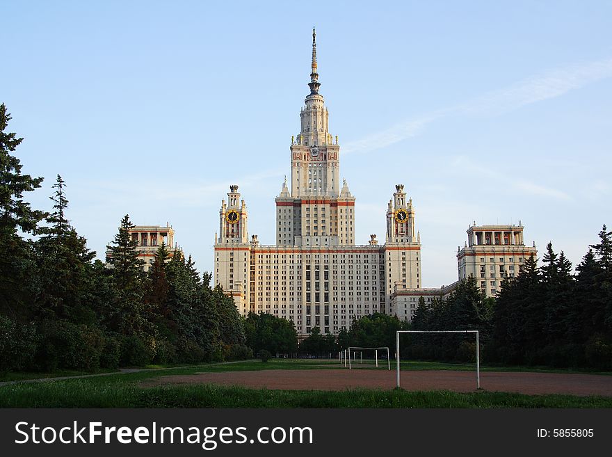The main building of Moscow University located in Moscow, Russia.