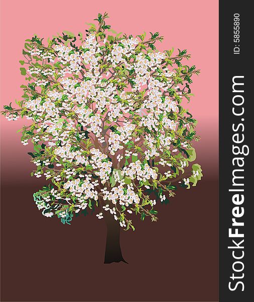 Tree with flowers illustration on pink and brown background