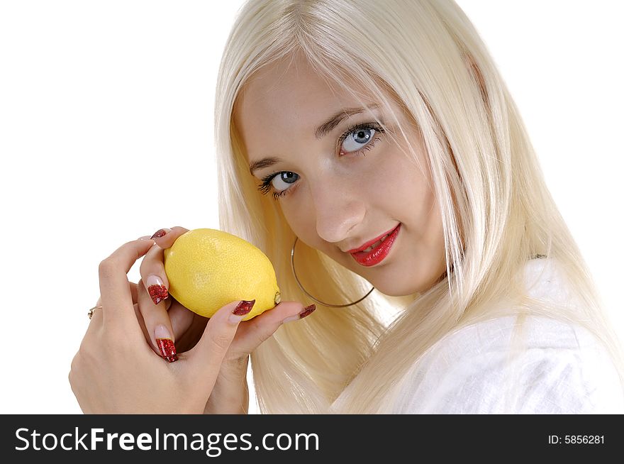 Happy Beautiful Woman With Lemon