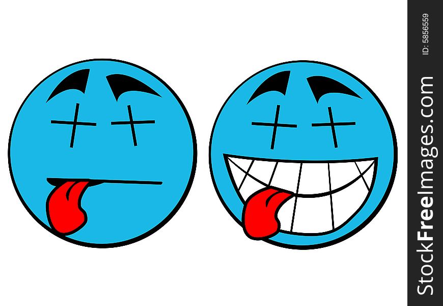 Weird symbol of dead smiley with red tongue. Weird symbol of dead smiley with red tongue