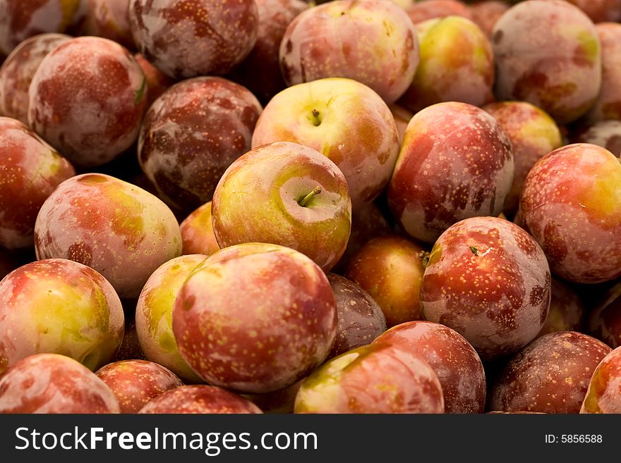 Closeup of ripe sweet red plums