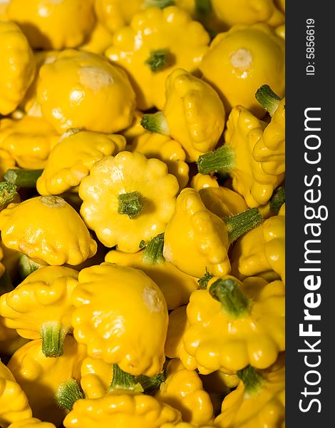 A closeup of fresh yellow squashes