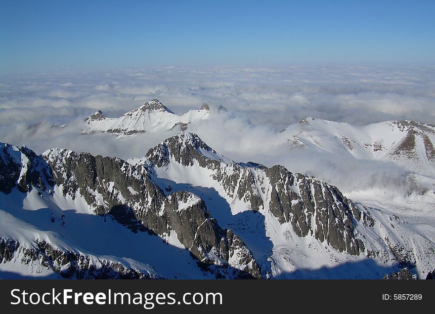 Mountains High Tatra covered in snow with blue sky and clouds