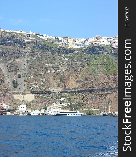 The Greek island of Santorini. The Greek island of Santorini.