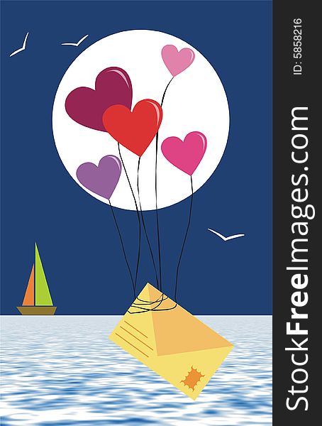 Illustration of love message and sea. Illustration of love message and sea