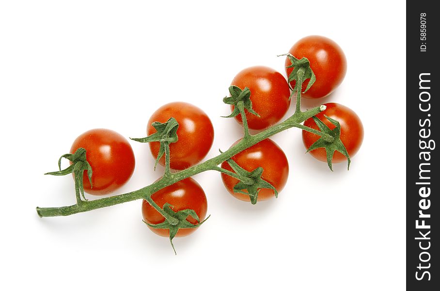 Fresh tomatoes with stem isolated on white background - shot in studio. Fresh tomatoes with stem isolated on white background - shot in studio