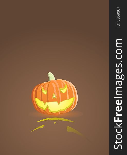 Vector illustration of an evil pumpkin on light brown background