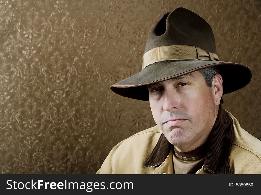 Portrait of Outdoorsman with jacket and a Big Hat