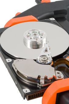 The Computer Hard Disk Clamped In A Manual Clamp Stock Images