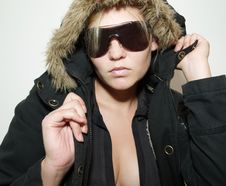 Girl In Black Fur Coat Royalty Free Stock Photography Girl In Black Fur Coat Royalty Free Stock Photography
