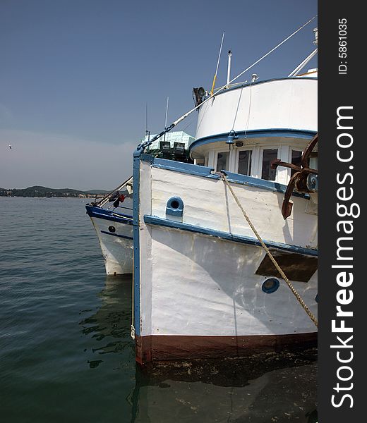 Two white ships on the sea