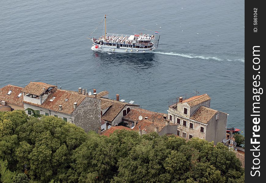 Panorama of the Adriatic coast Hroatia The ship floats