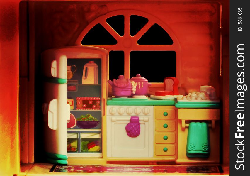 Kitchen of miniature plastic house