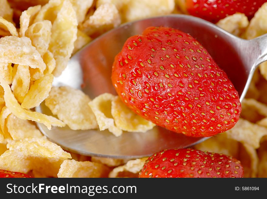 Macro shot of a cereal bowl with strawberries. Macro shot of a cereal bowl with strawberries