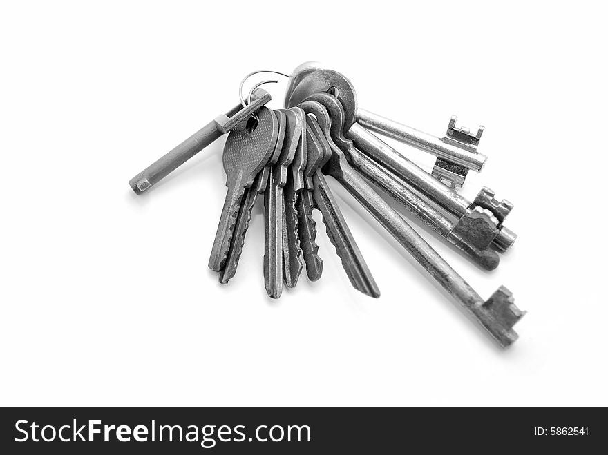 Steel keys on white background