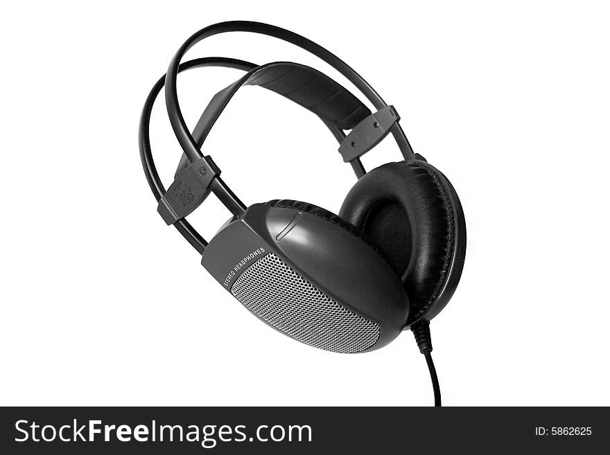 Dark headphones on a white background