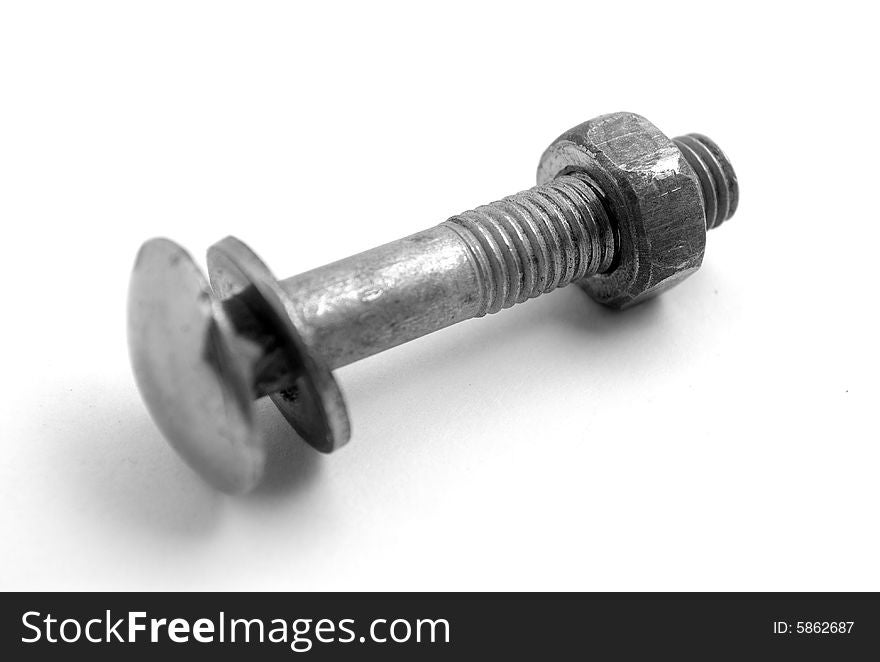 Steel bolt & nut on white background