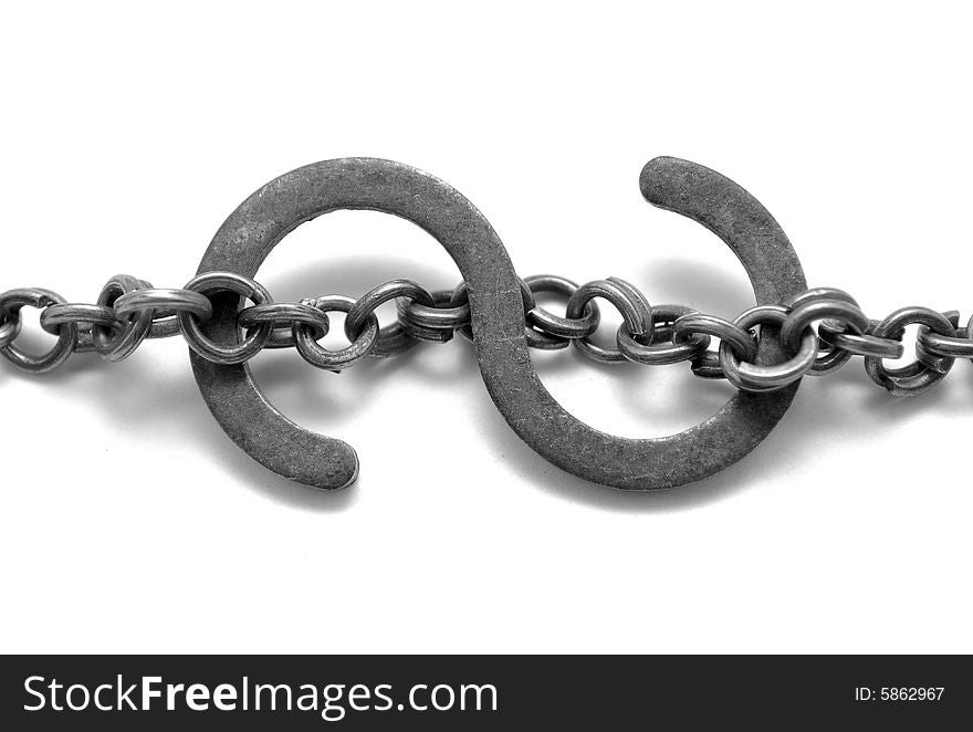 Steel hook & chain on white background