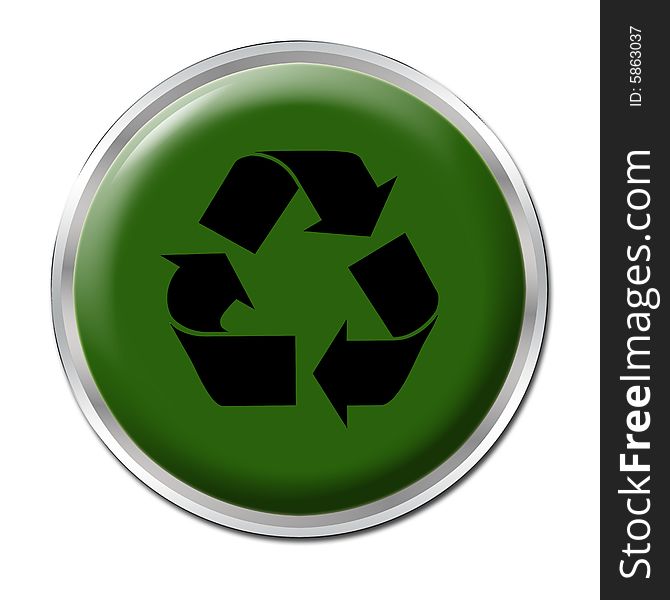 Green button with the symbol for recycling. Green button with the symbol for recycling