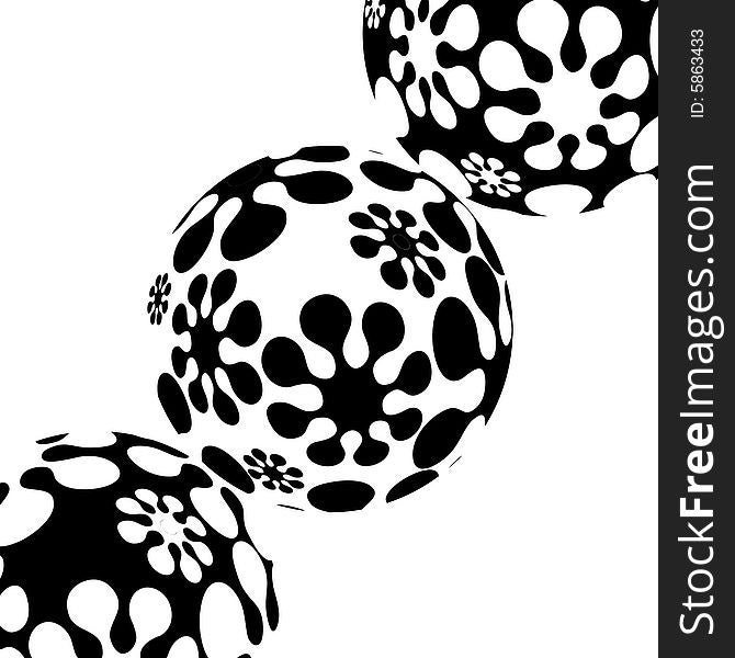 Abstract illustration, three balls with the figure from the white and black spots. Abstract illustration, three balls with the figure from the white and black spots.