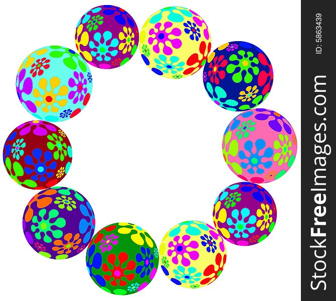 Decorative round framework from the many-colored children's balls. Decorative round framework from the many-colored children's balls.