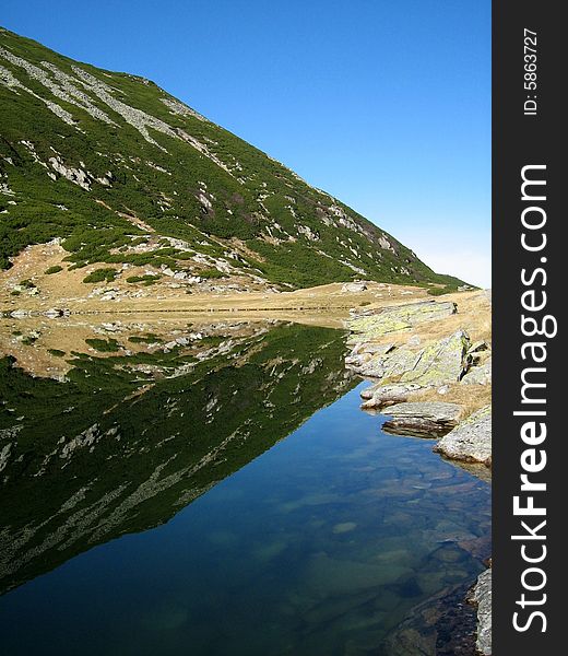 Mountain lake with clear water