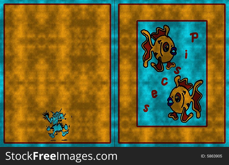 A funny background of pisces  zodiac sign card. A funny background of pisces  zodiac sign card
