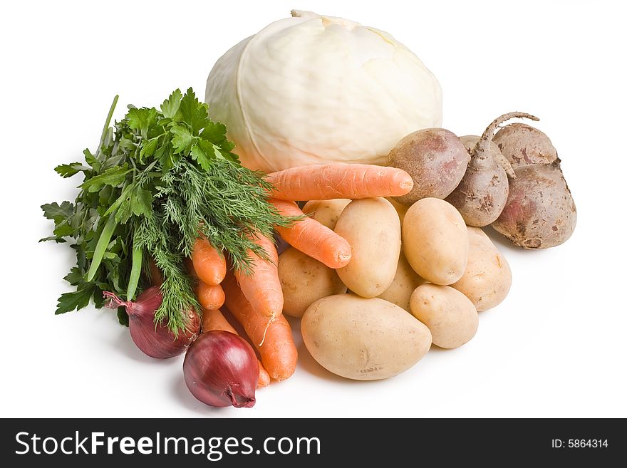 Fresh vegetables on a white background. Close up.