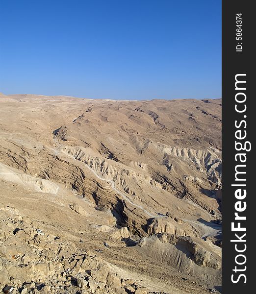 Landscape shot of the desert near Dead Sea, Israel
