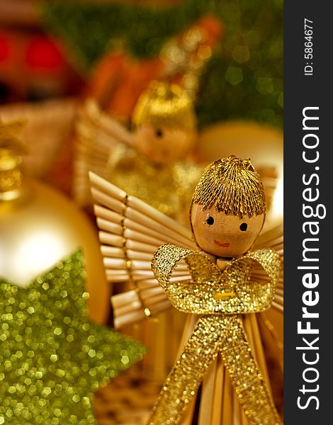 Christmas scene with golden christmas angels. Christmas scene with golden christmas angels