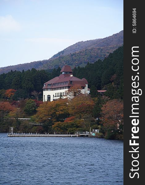 The landscape photo of Hakone Lake in Shizuoka, Japan.