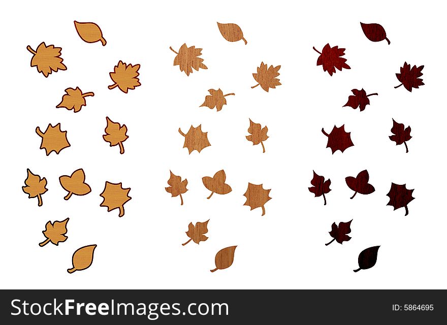 There are three wood autumn leaves Compositions isolated on white. Various colors. There are three wood autumn leaves Compositions isolated on white. Various colors.