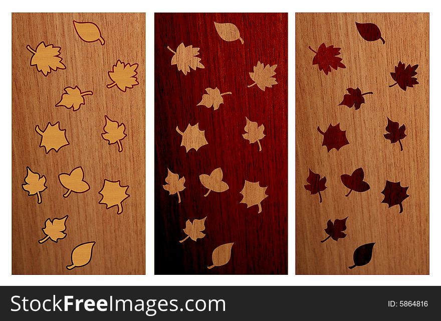 There are three wood autumn leaves Compositions. Various colors.