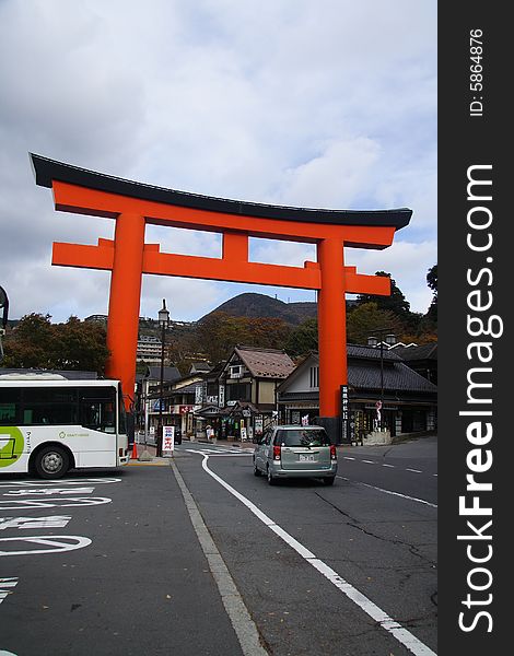 The landscape photo of Japanese style gate located in Hakone lake, Japan. The landscape photo of Japanese style gate located in Hakone lake, Japan.