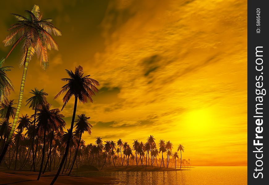 Beautiful sunset over the tropical island