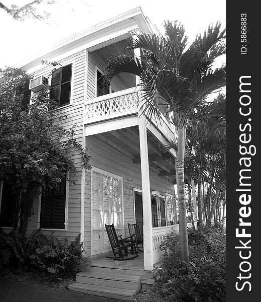 Front porch of a historic home in Key West downtown district. Front porch of a historic home in Key West downtown district