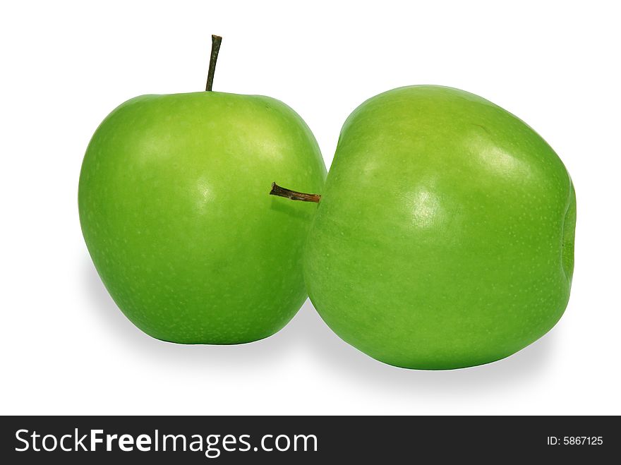 Green apples isolated on a white background .