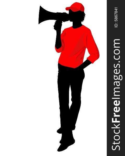 Silhouette of a dummy with a megaphone in advertising clothes. Silhouette of a dummy with a megaphone in advertising clothes