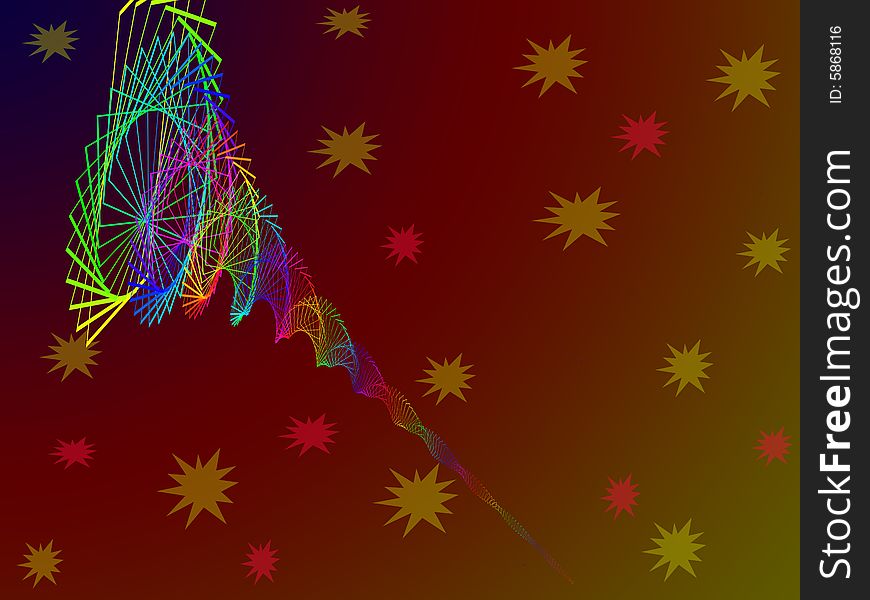 Gradient coloured whirlwind on background with stars