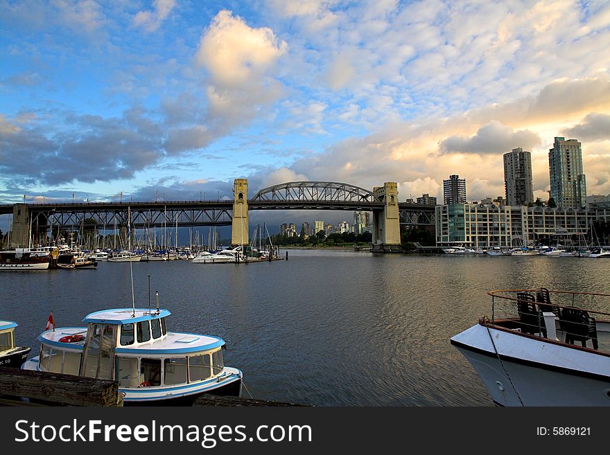 Vancouver burrard bridge wide angle shot in the morning