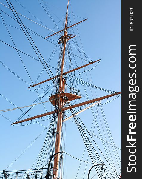 Tall ships rigging from HMS Warrior docked in Portsmouth,Hampshire UK.