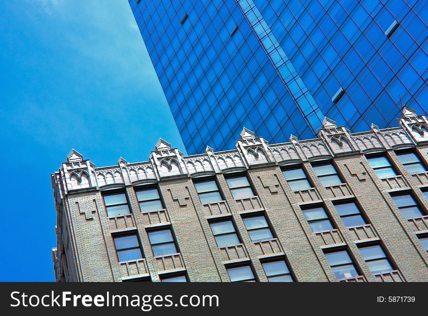 View of contrasting architecture; modern and classic. View of contrasting architecture; modern and classic.