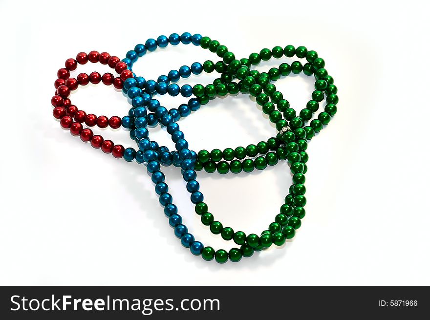 Close up of red, blue, green colorful beads