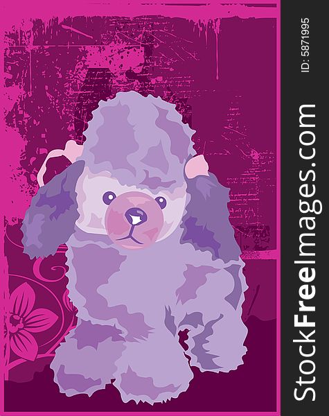 A purple pink poodle standing.