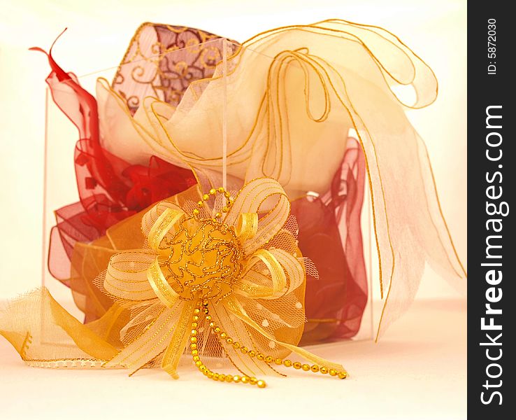 Yellow & colored Ribbon bundle in clear box