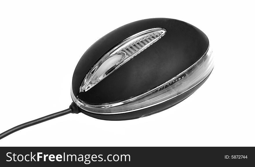 Black computer mouse isolated on a white background